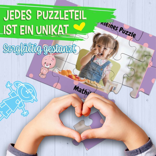 Holzpuzzle mit Foto selbst gestalten f&uuml;r Kinder - Kleines Puzzle mit Name - Hase - 12 Teile
