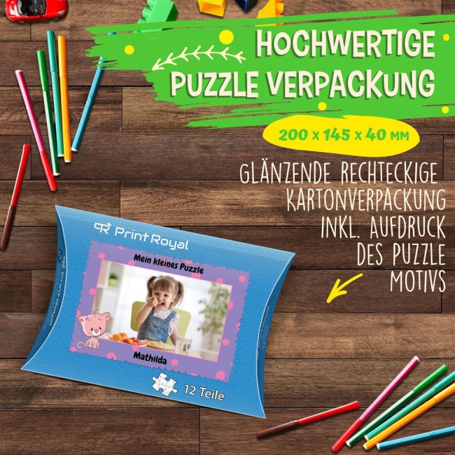 Holzpuzzle mit Foto selbst gestalten f&uuml;r Kinder - Kleines Puzzle mit Name - Katze - 12 Teile