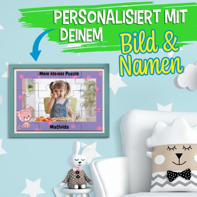 Holzpuzzle mit Foto selbst gestalten f&uuml;r Kinder - Kleines Puzzle mit Name - Katze - 12 Teile