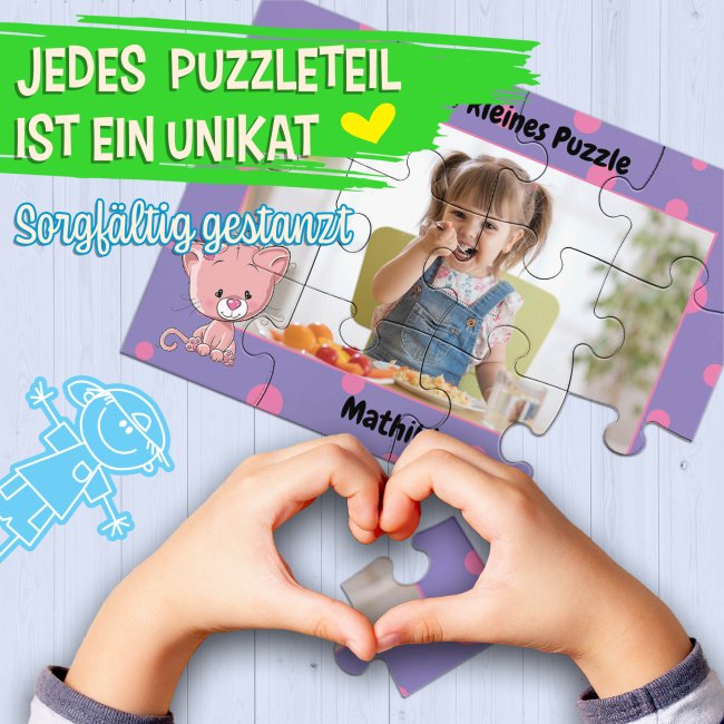 Holzpuzzle mit Foto selbst gestalten f&uuml;r Kinder - Kleines Puzzle mit Name - Katze - 12 Teile