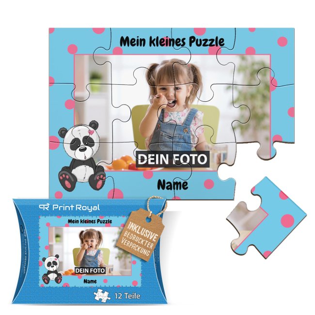 Holzpuzzle mit Foto selbst gestalten f&uuml;r Kinder - Kleines Puzzle mit Name - Panda - 12 Teile