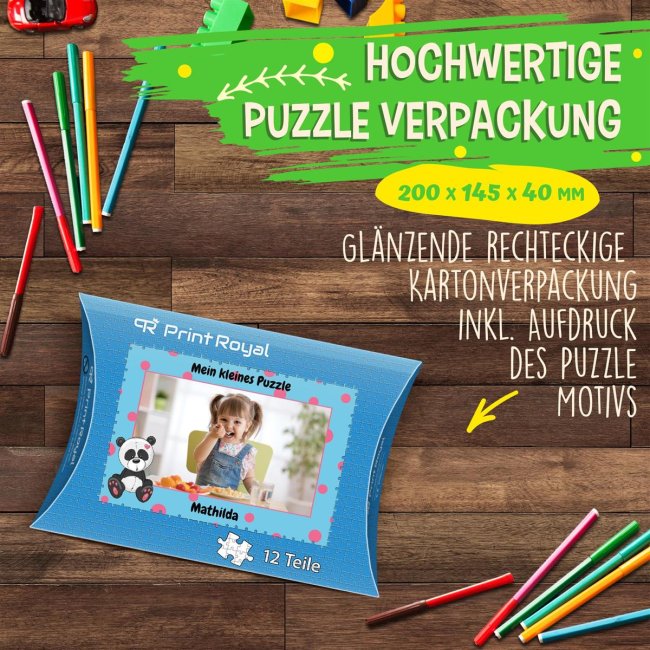 Holzpuzzle mit Foto selbst gestalten f&uuml;r Kinder - Kleines Puzzle mit Name - Panda - 12 Teile