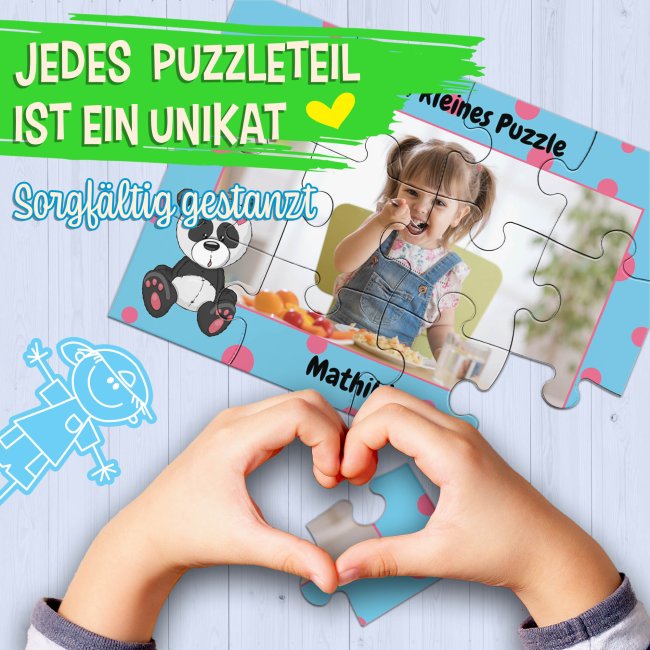 Holzpuzzle mit Foto selbst gestalten f&uuml;r Kinder - Kleines Puzzle mit Name - Panda - 12 Teile