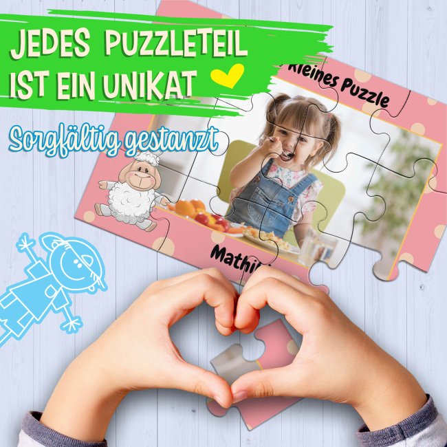 Holzpuzzle mit Foto selbst gestalten f&uuml;r Kinder - Kleines Puzzle mit Name - Schaf - 12 Teile