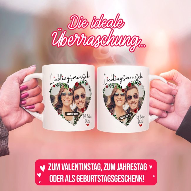 Tasse - Lieblingsmensch mit Foto - Ich Liebe Dich - Innen &amp; Henkel Dunkelgr&uuml;n