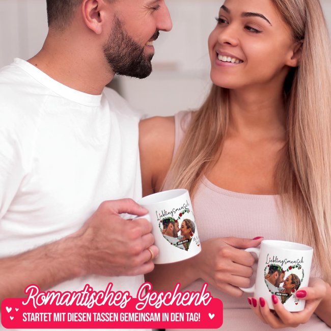 Tasse - Lieblingsmensch mit Foto - Ich Liebe Dich - Innen &amp; Henkel Dunkelgr&uuml;n