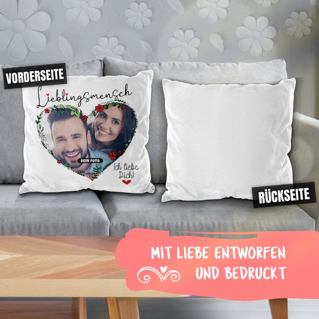 Kissen - Fotocollage Lieblingsmensch - Ich liebe dich - mit Foto - Wei&szlig; flauschig