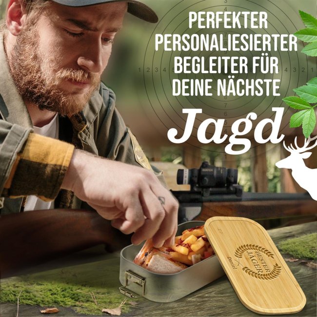 Brotdose mit Gravur - Kranz - Bester J&auml;ger - mit Name personalisierbar