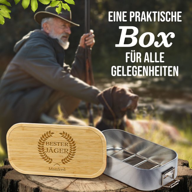 Brotdose mit Gravur - Kranz - Bester J&auml;ger - mit Name personalisierbar