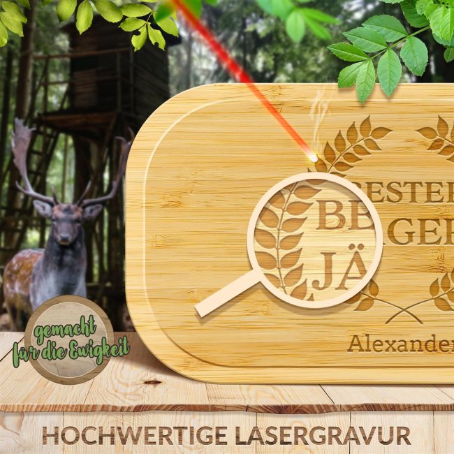 Brotdose mit Gravur - Kranz - Bester J&auml;ger - mit Name personalisierbar