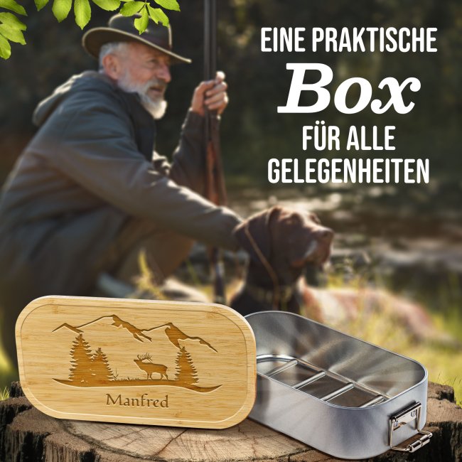 Brotdose mit Gravur - Hirsch Landschaft - mit Name personalisierbar