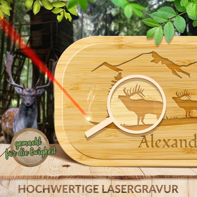 Brotdose mit Gravur - Hirsch Landschaft - mit Name personalisierbar