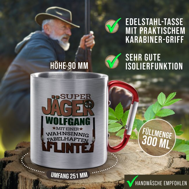 Karabiner Tasse - Super J&auml;ger - mit Name personalisierbar