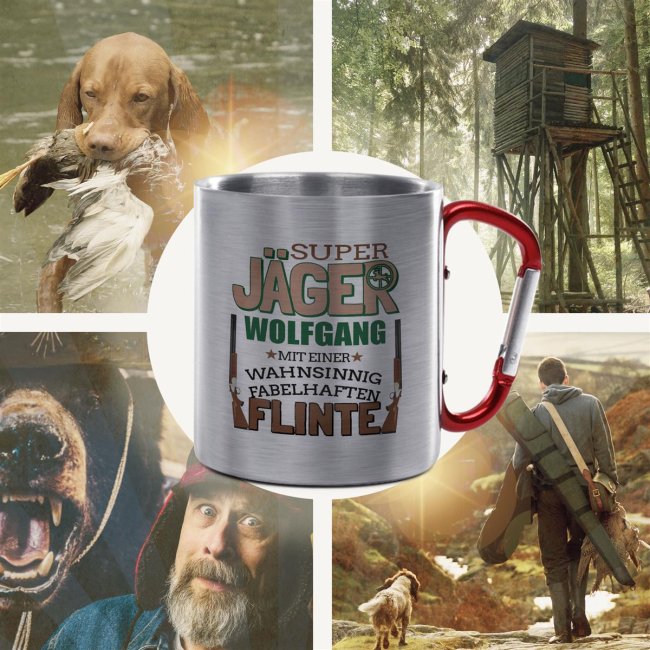 Karabiner Tasse - Super J&auml;ger - mit Name personalisierbar