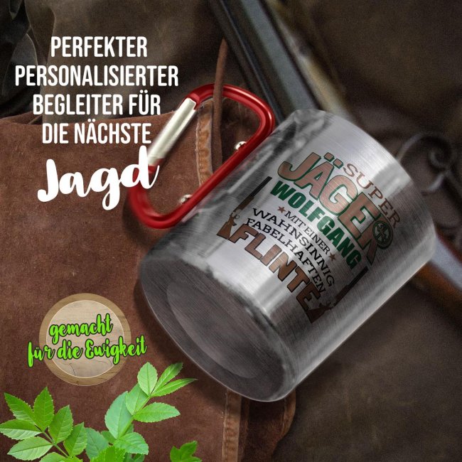 Karabiner Tasse - Super J&auml;ger - mit Name personalisierbar