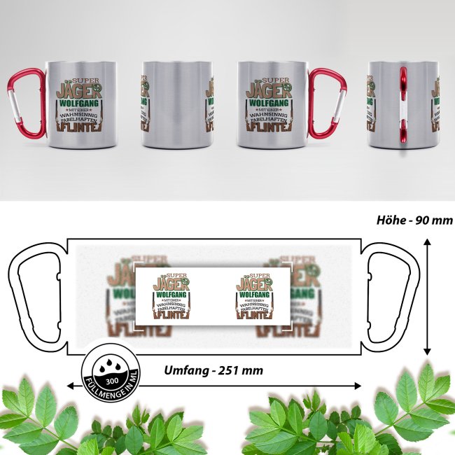 Karabiner Tasse - Super J&auml;ger - mit Name personalisierbar