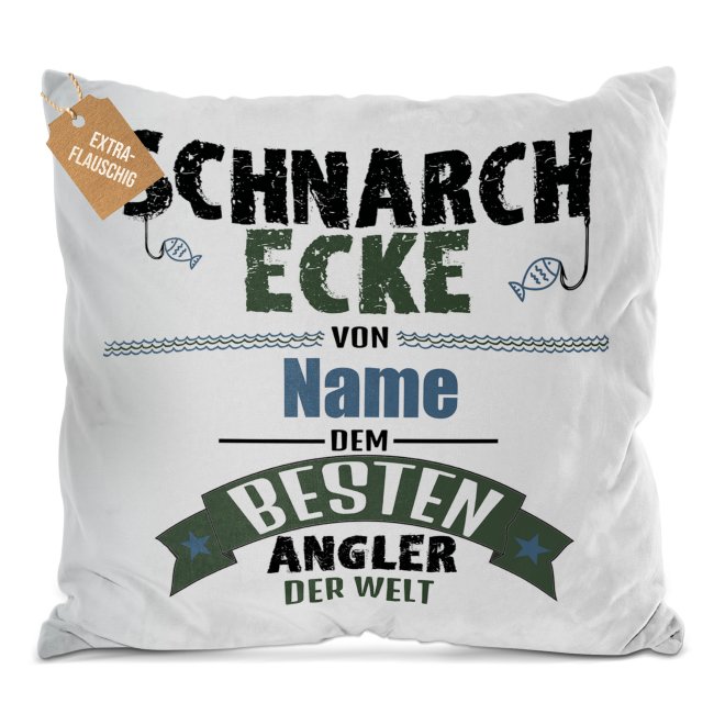 Kissen - Angler - Schnarch Ecke - mit Name personalisierbar - Wei&szlig; Flauschig