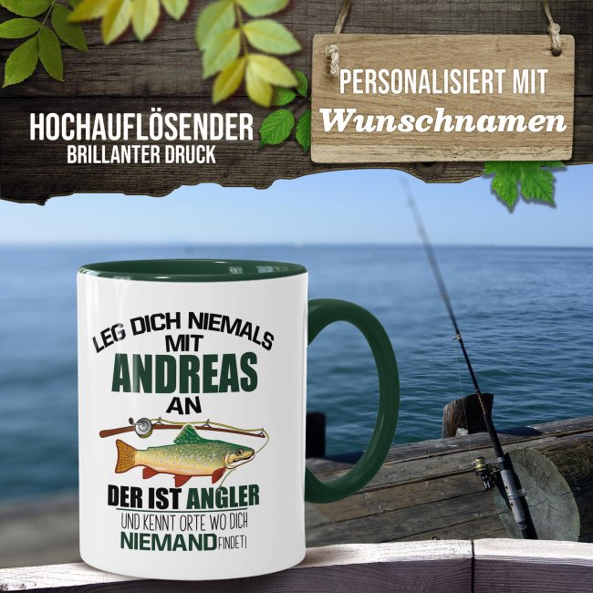 Tasse - Ein Angler kennt Orte wo dich keiner findet - mit Name personalisierbar