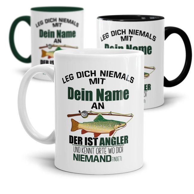 Tasse - Ein Angler kennt Orte wo dich keiner findet - mit Name personalisierbar