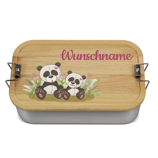 Edelstahl Brotdose mit Name - Kindermotiv Panda