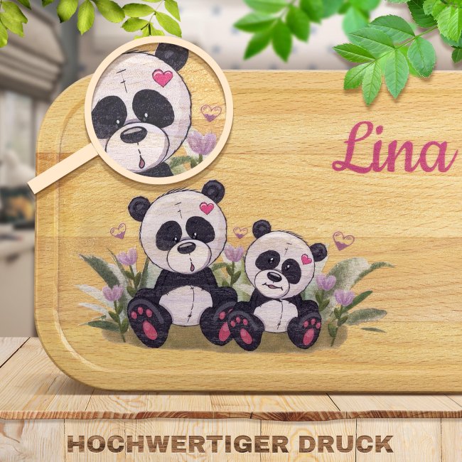 Edelstahl Brotdose mit Name - Kindermotiv Panda