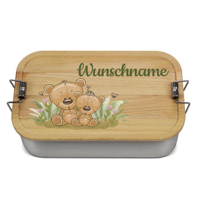 Edelstahl Brotdose mit Name - Kindermotiv Teddy