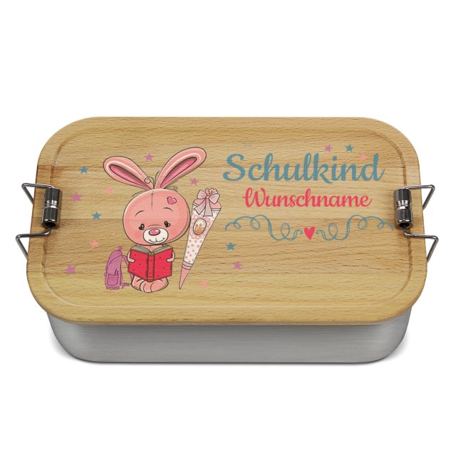 Brotdose aus Edelstahl mit Name - Schulkind - Hase
