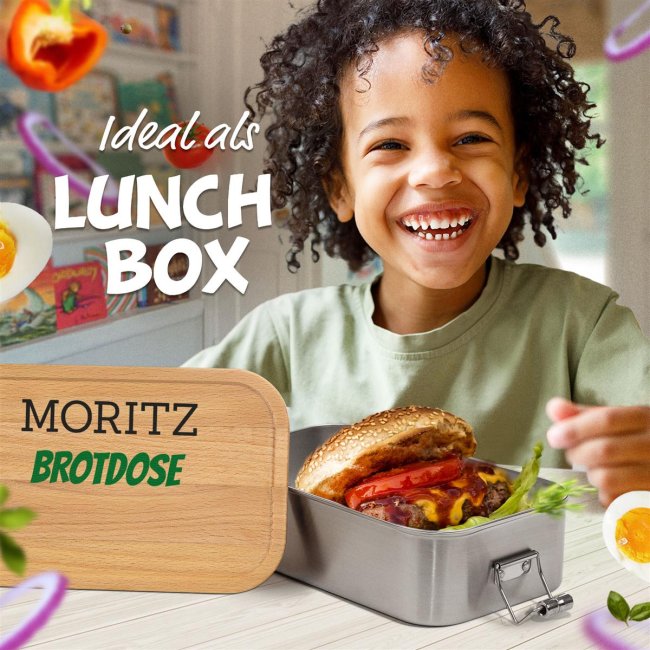 Brotdose aus Edelstahl mit individuellem Text bedrucken