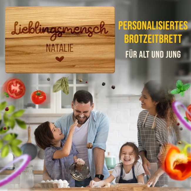 Fr&uuml;hst&uuml;cksbrett mit Gravur - Lieblingsmensch - mit Name personalisierbar