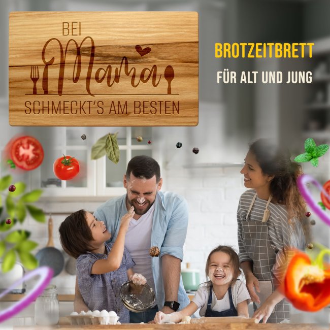 Fr&uuml;hst&uuml;cksbrett mit Gravur - Bei Mama schmeckts am besten