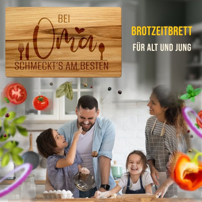 Fr&uuml;hst&uuml;cksbrett mit Gravur - Bei Oma schmeckts am besten