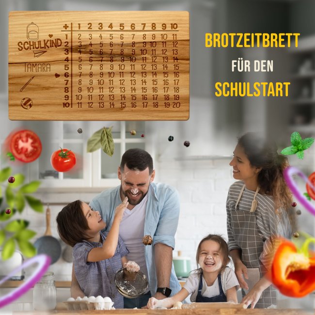 Fr&uuml;hst&uuml;cksbrett mit Gravur - Eins plus Eins - mit Name personalisierbar