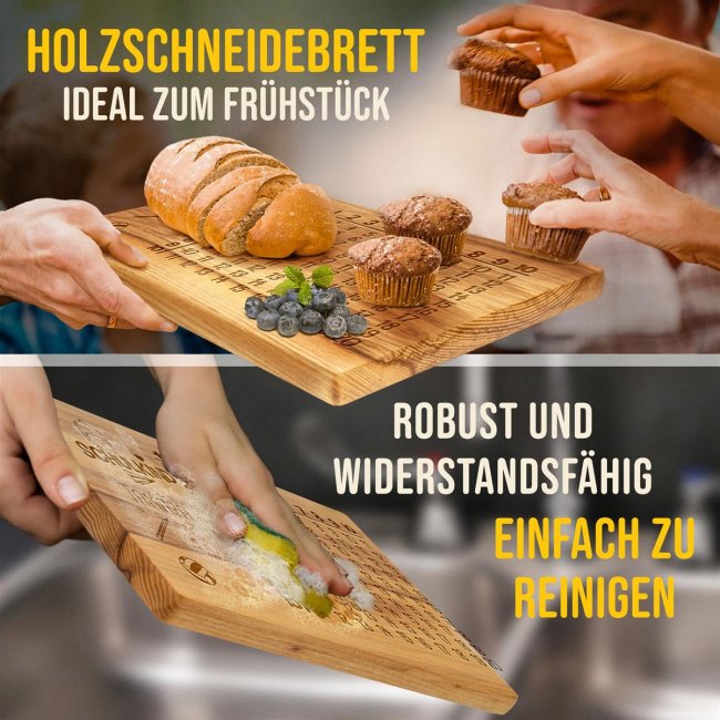 Fr&uuml;hst&uuml;cksbrett mit Gravur - Eins plus Eins - mit Name personalisierbar