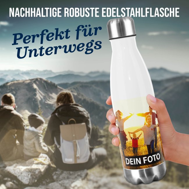 Edelstahl-Trinkflasche selbst gestalten - wei&szlig; - in zwei Gr&ouml;&szlig;en