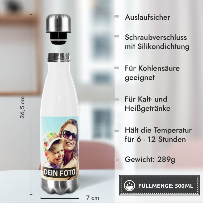 Edelstahl-Trinkflasche selbst gestalten - wei&szlig; - 500 ml