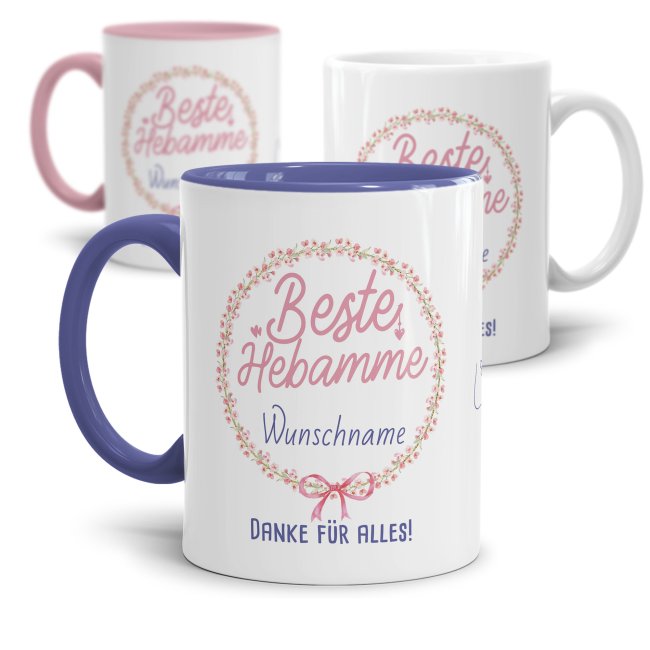 Tasse - Beste Hebamme - Danke f&uuml;r alles - mit Name personalisierbar -