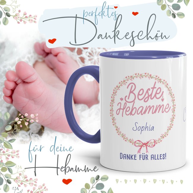 Tasse - Beste Hebamme - Danke f&uuml;r alles - mit Name personalisierbar -