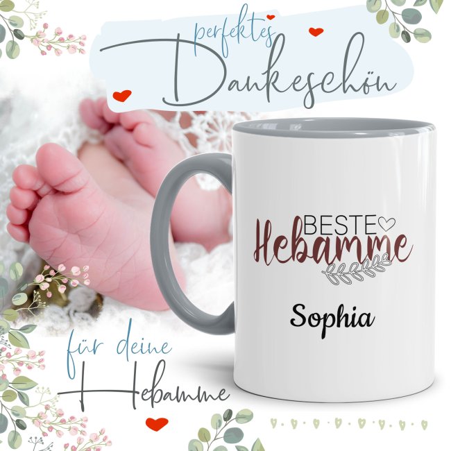 Tasse - Beste Hebamme - mit Name personalisierbar -