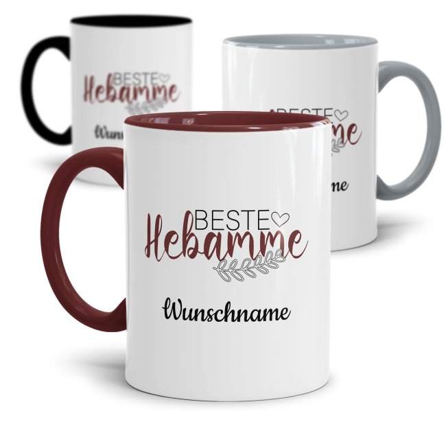 Tasse - Beste Hebamme - mit Name personalisierbar -