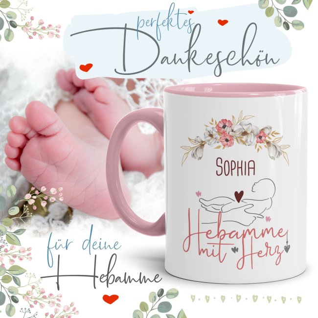 Tasse - Hebamme mit Herz - mit Name personalisierbar -