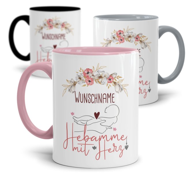 Tasse - Hebamme mit Herz - mit Name personalisierbar -