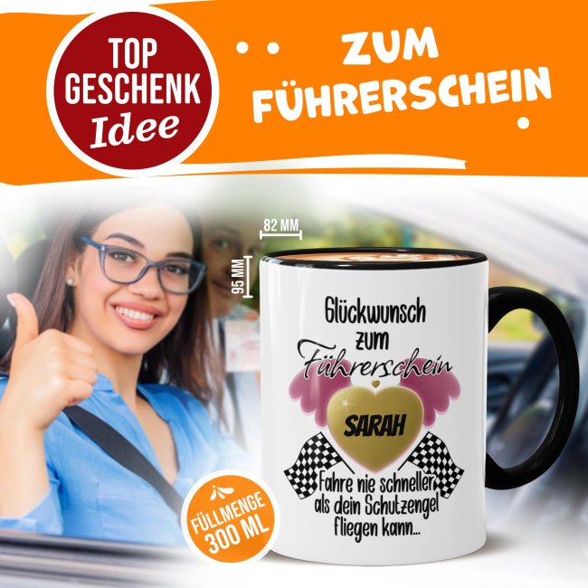 Tasse zum F&uuml;hrerschein - Fahre nie schneller - mit Name personalisierbar