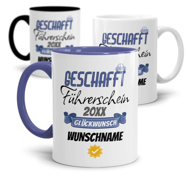 Tasse - F&uuml;hrerschein geschafft - mit Jahr und Name personalisierbar