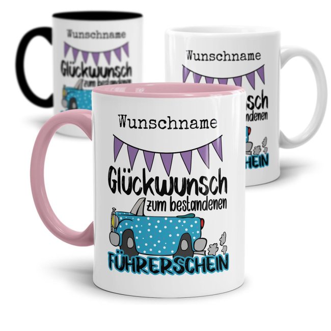 Tasse - Gl&uuml;ckwunsch zum F&uuml;hrerschein - mit Name personalisierbar