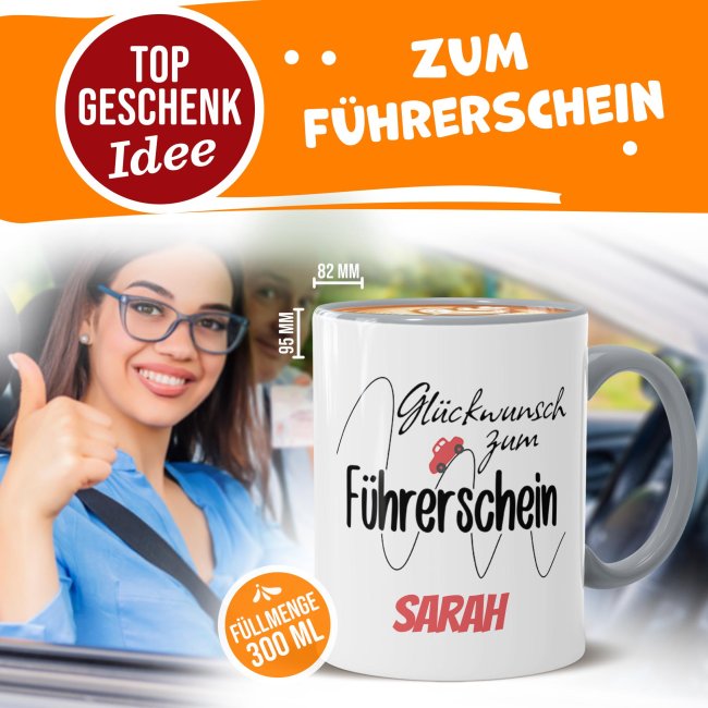 Tasse - Gl&uuml;ckwunsch zum F&uuml;hrerschein mit Name personalisieren