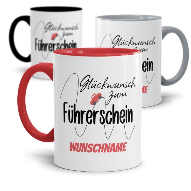 Tasse - Gl&uuml;ckwunsch zum F&uuml;hrerschein mit Name personalisieren