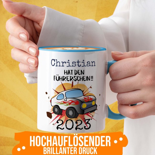 Tasse - Hat den F&uuml;hrerschein - Name und Jahr personalisierbar