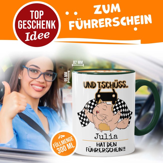 Tasse zum F&uuml;hrerschein - Und Tsch&uuml;ss - mit Name personalisierbar