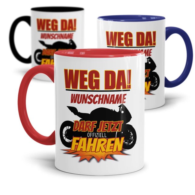 Tasse - Motorrad F&uuml;hrerschein bestanden - mit Name personalisierbar