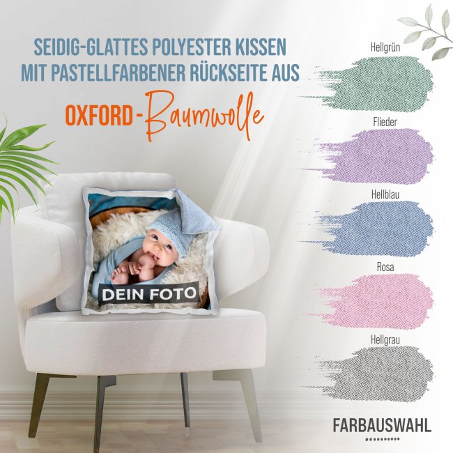 Fotokissen mit pastellfarbener R&uuml;ckseite selbst gestalten